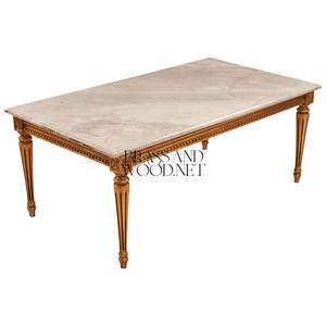 Mesa de Centro Rectangular de Lujo con Tapa de Mármol Premium y Detalles en Hoja de Oro Tallada a Mano para una Decoración Clásica de Sala de Estar - Product Image 5