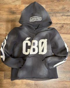 OEM personalizado Distress bordado pulóver Sudadera con capucha pantalones Sun Faded Wash 100% algodón invierno chándales ácido lavado Vintage sólido - Product Image 2