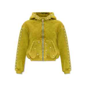 Sweat à capuche délavé à l'acide avec strass logo personnalisé polaire de coton lourd vintage en détresse pull à capuche Streetwear pour hommes - Product Image 5