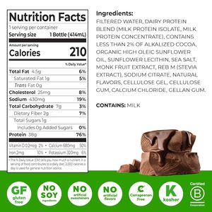 Orgain 38g High <b>Protein</b> Shake, Dairy <b>Isolate</b> <b>Protein</b> Milk, Chocolate Fudge 14 Fl Oz (Pack of 12), Bottle - Product Image 6