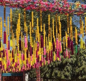 Fleur de jasmin avec romantique coloré laine gland décoration de mariage fête événement scène toile de fond plafond décor douche nuptiale - Product Image 6