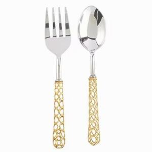 Ensemble de serveurs à salade en acier inoxydable haut de gamme, manche design, finition miroir, ensemble de couverts pour événements - Product Image 1