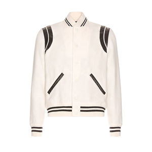 Unisex Custom Baseball <b>Jacket</b> for Men Winter Wool Varsity Coat with Stand Collar and Leather Sleeves <b>Patchwork</b> Design Size XL - Product Image 4