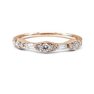 Bijoux sur mesure Logo laser Baguette véritable or rose platine de qualité supérieure et bague mince en diamant rond pour femme - Product Image 1