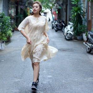 100% Ramie Eco-Friendly Effortlessly Chic Oversized Mid-Length Dress Woven & Digitally Printed - Product Image 1