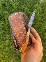 Ensemble de couteaux de chasse Damas de haute qualité avec couvercle, option de mélange, bricolage, personnalisable OEM, prêt à l'emploi