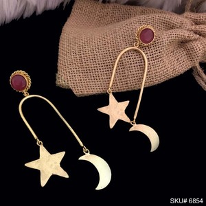 <b>Red</b> Gemstone Drop <b>Earrings</b> Gold-Plated Designer Geometric Women's Vintage Trendy Brass Jewelry Bezel Setting Engagement Stunning - Product Image 1