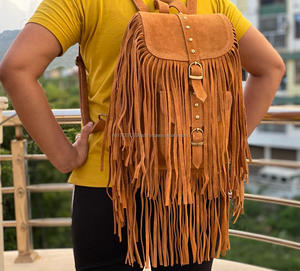 Mochila de cuero con flecos para mujer, elegante mochila de estudiante universitario, de cuero - Product Image 4