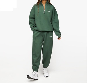 Sweats surdimensionnés d'entraînement à demi-fermeture éclair pour femmes, poids lourd de luxe, 100% coton, ensembles de survêtement de sport d'hiver - Product Image 5
