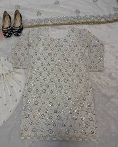 Nuevo Traje Tradicional Indio Blanco de Diseñador para Mujer, Salwar Kameez de Ramzan, Traje Pakistaní con Pantalón Estilo Dhoti, Venta al Por Mayor - Product Image 2