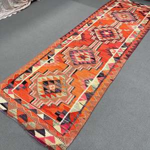 Alfombra Vintage Estilo Runner, Alfombra Turca de 3.1x9.3 pies, Alfombra de Lana Naranja - Product Image 4