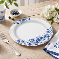Assiettes en papier bleues à fleurs, jetables, rondes, pour fêtes, dîners, 7 pouces, 48 pièces, vaisselle pour célébrations d'anniversaire