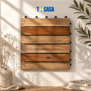 Outdoor <b>Interlocking</b> Wooden Deck <b>Tiles</b> – Natural Wood | 30x30cm Modular <b>Flooring</b> - Product Image 1