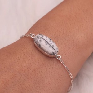 Genuine 925 Sterling <b>Silver</b> <b>Bracelet</b> Natural Dendrite Opal Cabochon 13x18mm Bezel Setting High Quality Rhodium for Parties - Product Image 1