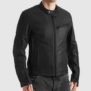 2024 vente directe d'usine haute rue Style hommes veste en cuir plaine blanc hiver moto veste avec fermeture éclair col montant - Product Image 1