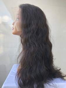 Exportación máquina peruana doble trama negro Natural 20 "Frontal transparente encaje Natural ondulado 13x4 venta al por mayor Peluca de cabello humano virgen - Product Image 3