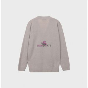 Vente en gros de cardigan en tricot pour homme avec logo personnalisé, 100% coton, kaki, broderie, cardigan en tricot à col en V pour homme - Product Image 2