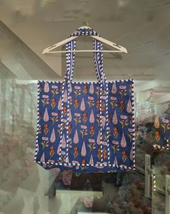 Indigo Garden Boho กระเป๋าโท้ทฤดูร้อน handblock ดอกไม้ป่าเดินสำหรับสวนเส้นทางนักช้อปเดิน - Product Image 1