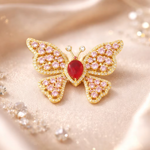 Broche papillon en argent sterling 925 faite à la main, avec rubis et zircone cubique - Product Image 1