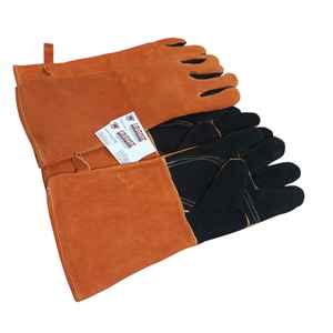 ISONZ หนังโซนออเรนจ์ แบล็คหนังกลับหนังวัวแท้ถุงมือเชื่อมเตาอบกริลล์บาร์บี ทนความร้อนกันลื่น 14 นิ้ว - Product Image 6