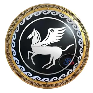 เกราะ Hoplite ยุคกลาง24นิ้ว,โล่ม้าเกราะสำเร็จสีดำและสีทองกรีกโบราณ
