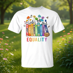 Camiseta con Estampado de Flores de Igualdad, Artículos Promocionales con Mensajes de Amabilidad, Paz, Amor y Igualdad - Product Image 3