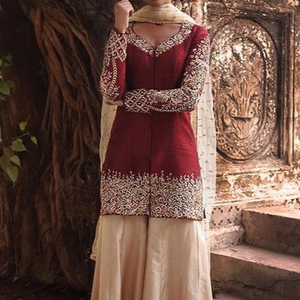 ใหม่ KURTA & PLAZO ยาวสวย & มีสไตล์ทำจากผ้าไหมประดับลูกปัดแก้วคริสตัล,DABKA สำหรับสวมใส่ในงานปาร์ตี้ @ 2022 - Product Image 1