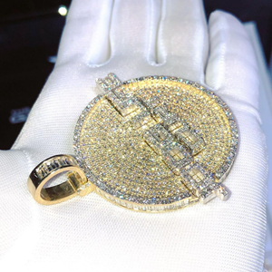 Pendentif médaillon rond unisexe en argent 925 plaqué or, style Hip Hop, avec moissanite 25 carats, entièrement serti de diamants, effet scintillant, luxe glacé - Product Image 1