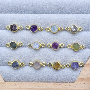 Connecteur de pierres précieuses en améthyste brute-Cristal naturel de 6 à 8mm, lien de bijoux en pierre de naissance à double caution, connecteur de bijoux fait main - Product Image 5