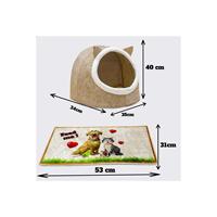 Alas Bey Lit pour chat et chien en feutre avec 2 bols, ensemble de tapis pour bols d'eau et de nourriture, diamètre 34 cm, hauteur 12 cm, taille unique, Turquie