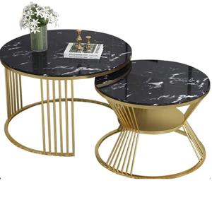 Mesa de centro de Metal de aluminio, parte superior de mármol, forma redondeada, decorativa hecha a mano para el hogar, muebles de dormitorio, Mesa Central - Product Image 4