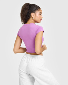 Haute demande orchidée violet 100% coton femmes t-shirt décontracté léger respirant élégant concepteur décontracté coupe Gym entraînement t-shirt - Product Image 2