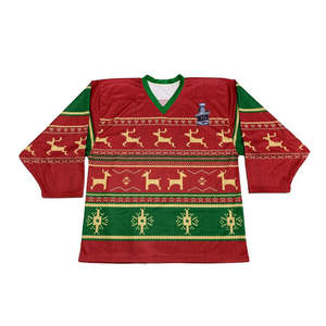 Ensemble d'uniformes de hockey sur glace festif personnalisé, design Père Noël, thème de Noël, renne, numéro de joueur personnalisé 18, équipement sportif - Product Image 2