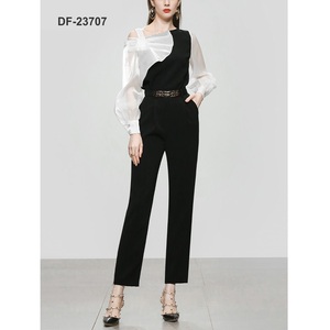 Lienzo Poliéster Pantalón Jet Vietnam Negro Plisado Sólido Regular Oem Servicio Hilo Teñido Antiarrugas Pantalón - Product Image 1