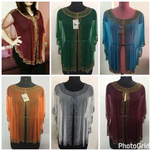 Free Shipping USA Elegant Plus Size Poncho Shrug Blouse Hand Beads Sequins Embroidery Long Cocktail Party Night Club Wear Autumn - Product Image 3