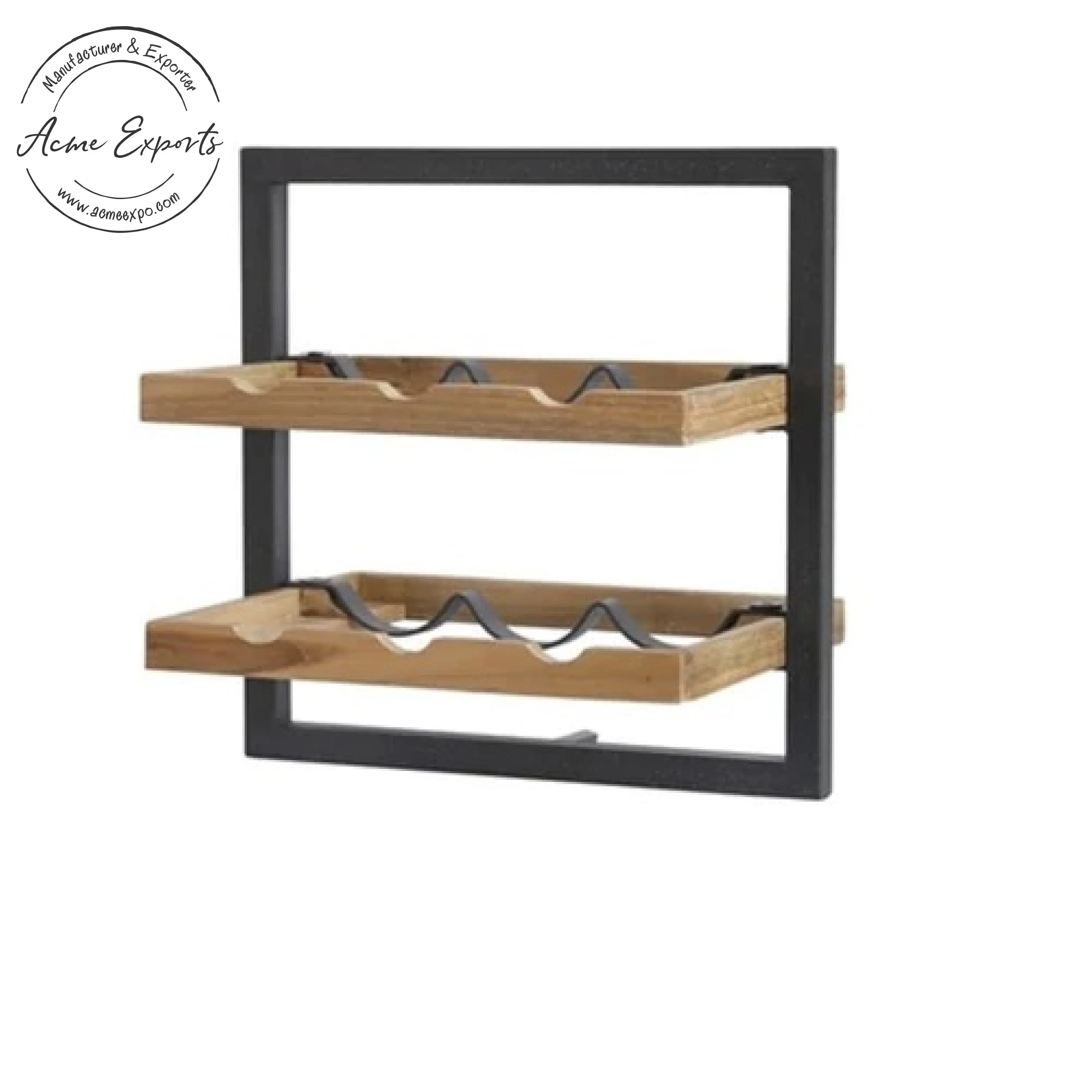 Indian Wholesale Small 2 Tier Decorative Square Wall Shelf with Wooden Wine Racks Used for Wine Display and Storage Rack