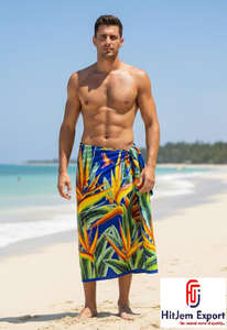 Customized Men <b>Hawaiian</b> Pareo Polynesia Sarong Chiffon Fabric Lightweight Beach Wrap - Product Image 2