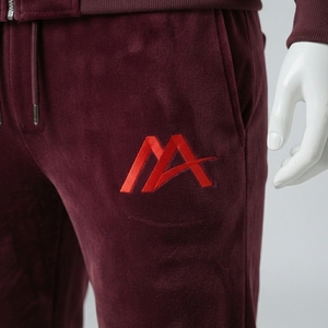 Mens Winter Hooded Burgundy <b>Velour</b> Full Zip <b>Tracksuit</b> Set Athletic Jacket Jogger Pants Running Fitness Casual Streetwear - Product Image 5