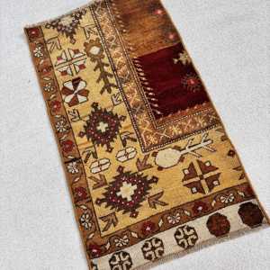 Tapis turc vintage 1,5x2,7 pi (47x83 cm), tapis oriental en laine marron - Product Image 2