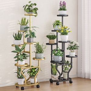 Bán Sỉ Phòng Khách Hiển Thị Giá 5-Tầng Trong Nhà Kim Loại Nhiều Hoa Kệ Châu Âu-Phong Cách Nhà Máy Đứng Lưu Trữ Kệ Với Bánh Xe - Product Image 3