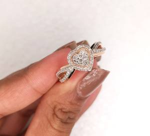 Anillo de Compromiso con Diamante Cultivado en Laboratorio de 0.50 Quilates, Diseño de Corazón, Joyería de Boda, Oro Blanco/Rosa Sólido de 10k/14k/18k - Product Image 1