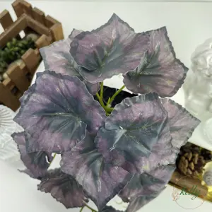 Atacado 29 cm22 cachos folhas de begônia artificial torta roxa com vaso de plantas de casa arranjo de flores de parede decoração para casa
