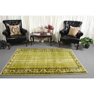 พรมขนแกะตุรกีแนววินเทจสีเขียว6.8ft 4.4 x ทอแบนสำหรับห้องนั่งเล่นพรมลาเท็กซ์ด้านหลัง - Product Image 3