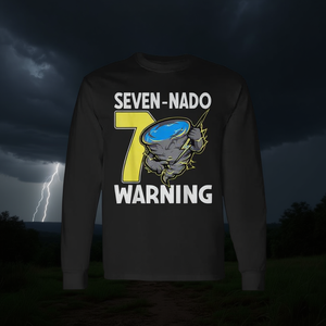 Maglietta a maniche lunghe per festa di 7° compleanno con design promozionale a tema tornado e tempesta (Nado Warning Tornado Storm Design) - Product Image 3