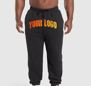 Pantalon de survêtement mi-long vintage en laine noire pour homme, taille élastique avec cordon de serrage, coupe droite, imprimé, pour l'automne, vente en gros - Product Image 1