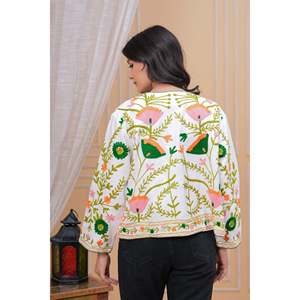 Handmade Indian Cotton Quilted <b>Jacket</b> Ladies Floral Print Coat Reversible Feathers Varsity Boho <b>Short</b> Long Winter Autumn - Product Image 2