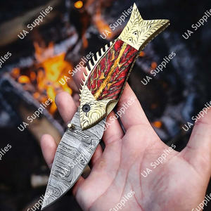 Couteau utilitaire pliant de camping en acier Damas gravé à la main, de haute qualité, à pointe tombante, 7,5 pouces, qualité OEM DIY - Product Image 4