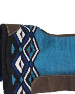 Vente chaude en gros Premium bleu nouvelle-zélande feutre de laine/Vardhman Western tapis de selle avec doublure polaire en cuir Patch Design - Product Image 2