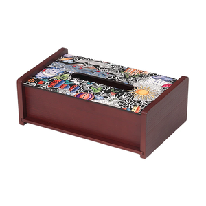 Caja de pañuelos impresa en madera Forma cuadrada Caja de pañuelos de madera impresa con esmalte antiguo clásico Venta personalizada - Product Image 4