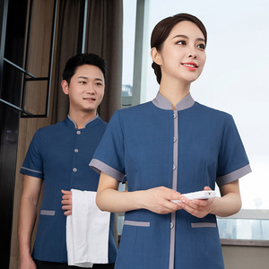 Vêtements de travail d'été <span class=keywords><strong>pour</strong></span> hommes Hotel Housekeeping Property Guest Room Shopping Mall Aunt Customized Logo Short Sleeve - Product Image 4
